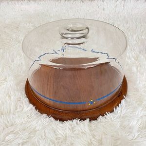 Vintage 1970s Goodwood teak wood glass dome cake platter mcm serving cupcake